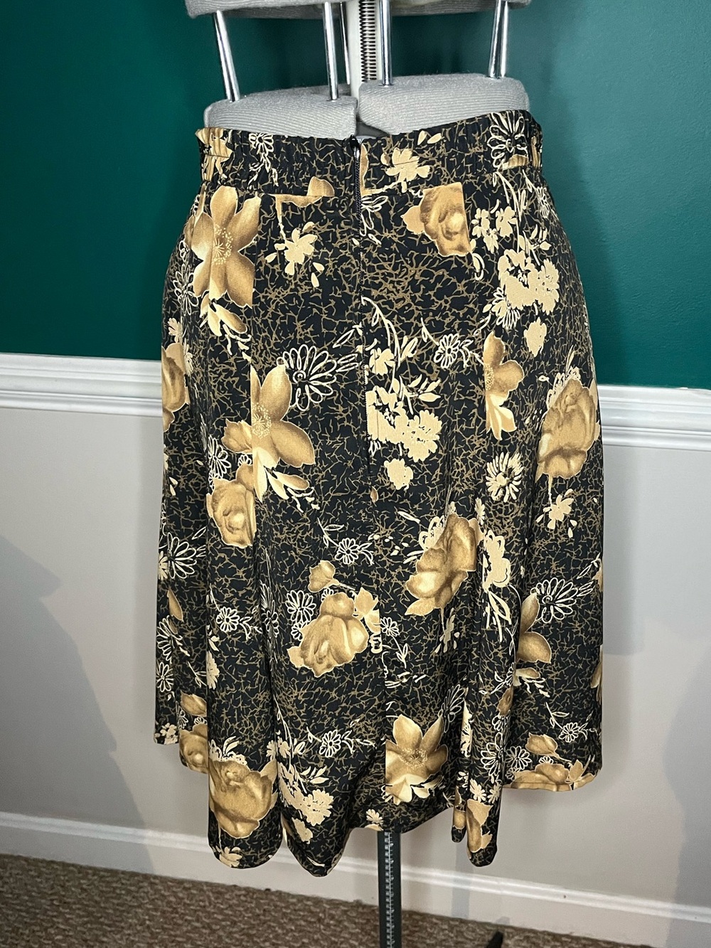 Black & Gold Floral A-Line Skirt